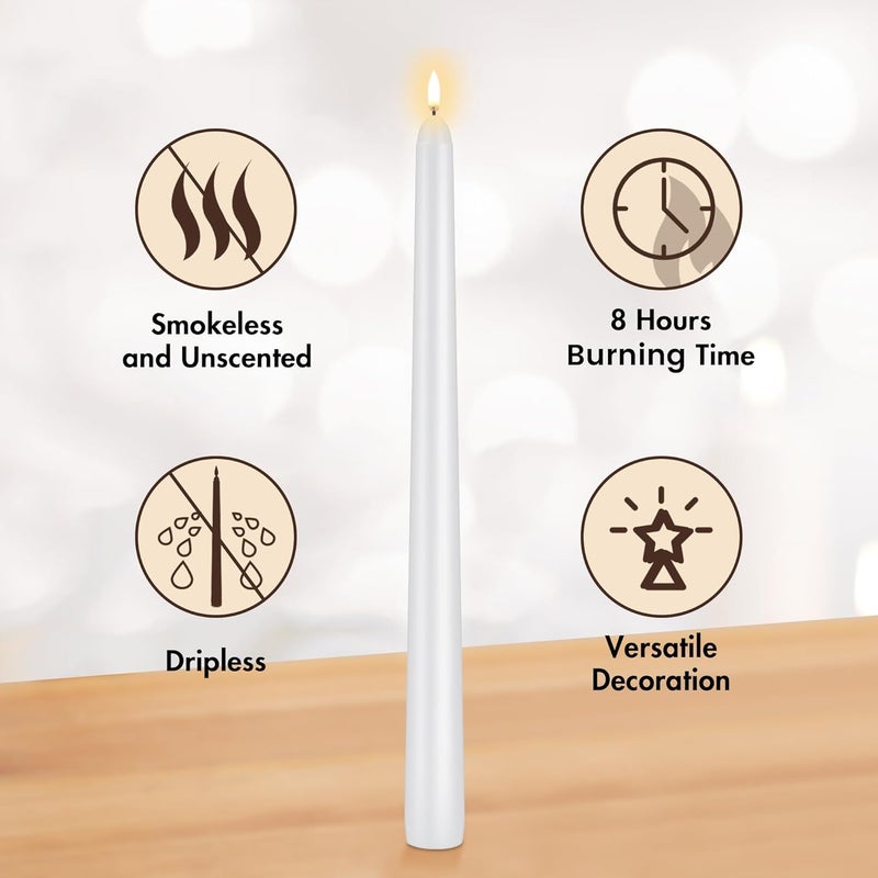 KORCCI Taper Candles 10 Inch - Long Candles, 8 Hours Long Burning, Smokeless & Unscented & Dripless, for Weddings, Birthdays, Dinner Parties, Rituals, Prayer, Birthdays, Meditation (White) - Image 2